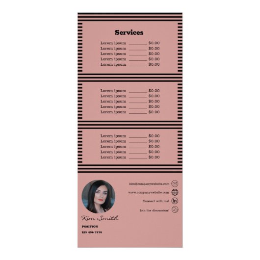 Prijslijst voor kapsalon Pink & Black Reclamekaart (Achterkant)