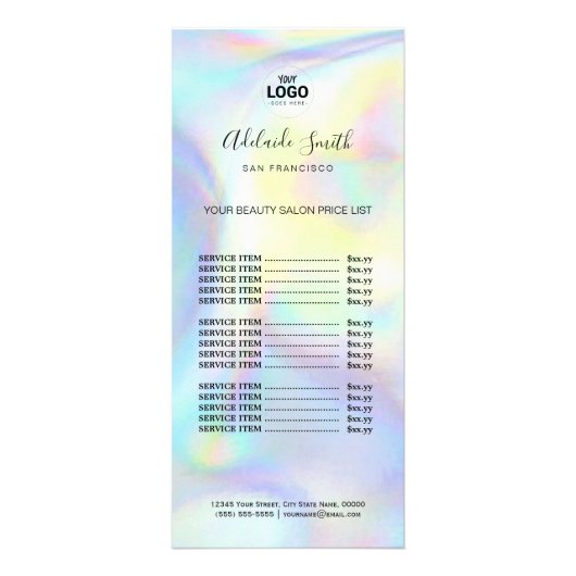 prijslijst voor make - up artiest faux holographic reclamekaart (Voorkant)