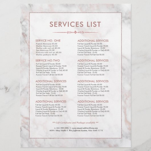 Prijslijst voor moderne Roos-Gold Marble Services Flyer (Voorkant)
