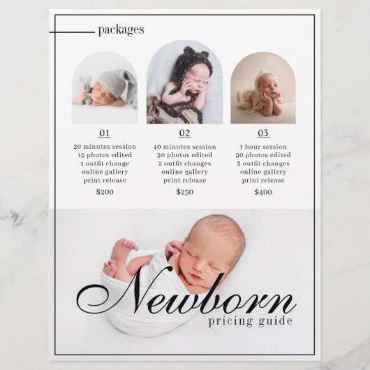 Prijslijst voor pasgeboren kraamfotografie flyer (Voorkant)