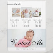 Prijslijst voor pasgeboren kraamfotografie flyer (Achterkant)