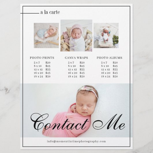 Prijslijst voor pasgeboren kraamfotografie flyer (Achterkant)