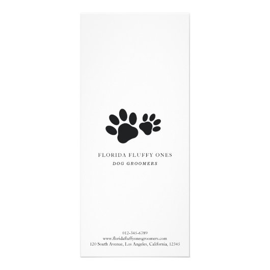 Prijslijst voor Paw Print Services Dog Groomer Rac Reclamekaart (Achterkant)