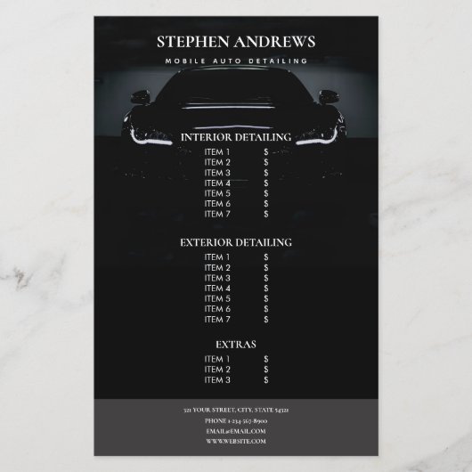 Prijslijst voor reparatie van auto's met automatis flyer (Voorkant)