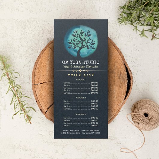 Prijslijst voor YOGA-instructeur - Elegant Waterve Reclamekaart