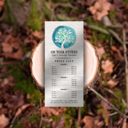 Prijslijst voor YOGA-instructeur - Elegant Waterve Reclamekaart