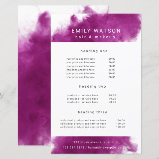 prijslijst voor zoutroze rook (Voorkant / Achterkant)