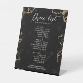 Prijslijst voor zwarte en gouden knoeiboes reclamebord met voetstuk (Voorkant)