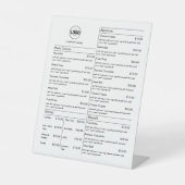 Prijslijst | White Business Menu Modern Reclamebord Met Voetstuk (Voorkant)