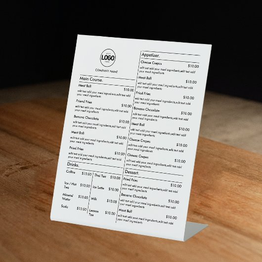 Prijslijst | White Business Menu Modern Reclamebord Met Voetstuk