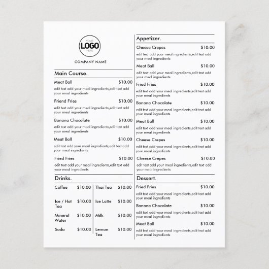 Prijslijst | White Business Menu Modern Restaurant (Voorkant)