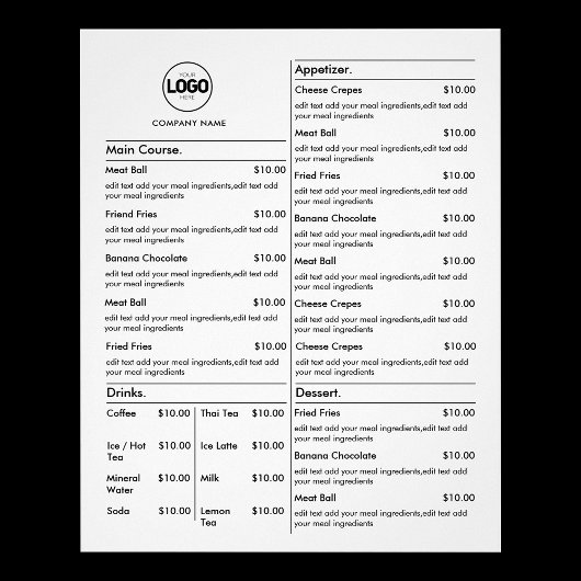 Prijslijst | White Business Menu Modern Restaurant