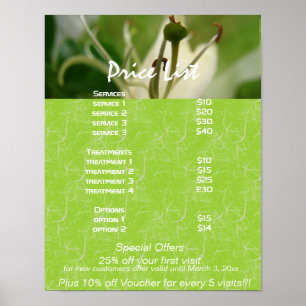 Prijslijst White Lily zen-diensten Poster