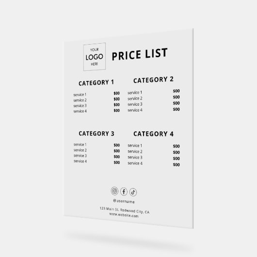 Prijslijst Zakelijk Logo Acryl Acryl teken Acryl Bord (Hoek)