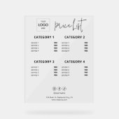 Prijslijst Zakelijk Logo Acryl Acryl teken Acryl Bord (Voorkant)