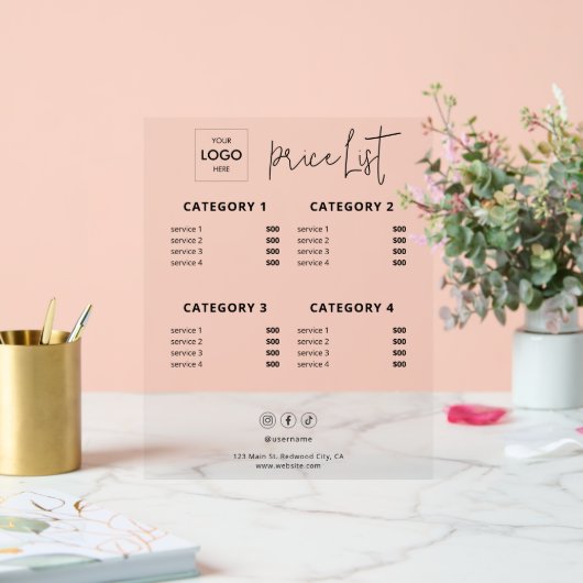 Prijslijst Zakelijk Logo Acryl Acryl teken Acryl Bord (Huwelijk)