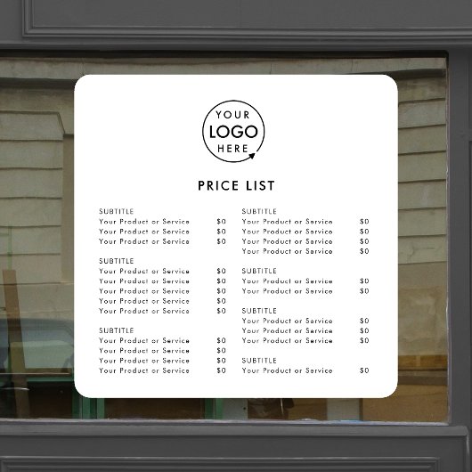 Prijslijst | Zakelijk logo modern minimalistisch w Raamsticker