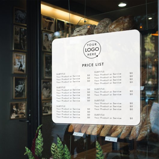 Prijslijst | Zakelijk logo modern minimalistisch w Raamsticker