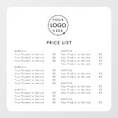 Prijslijst | Zakelijk logo modern minimalistisch w Raamsticker (Vel)