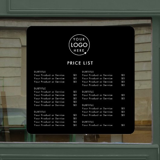 Prijslijst | Zakelijk logo zwart modern minimalist Raamsticker
