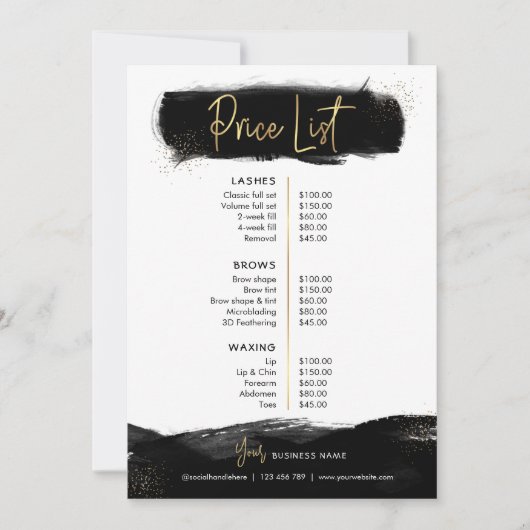 Prijslijst zwart-wit en gouden moderne schoonheids (Voorkant)