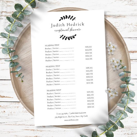 Prijslijst zwart-wit laurier service menu