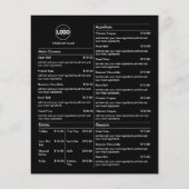 Prijslijst | Zwart zakenmenu Modern restaurant Flyer (Voorkant)
