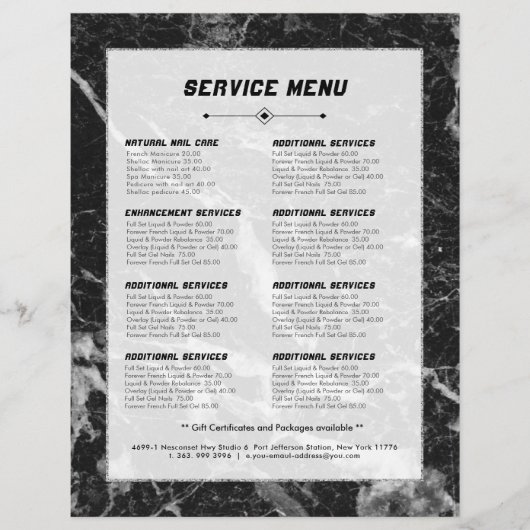 Prijslijst zwarte en grijze Faux Marble Service Flyer (Voorkant)