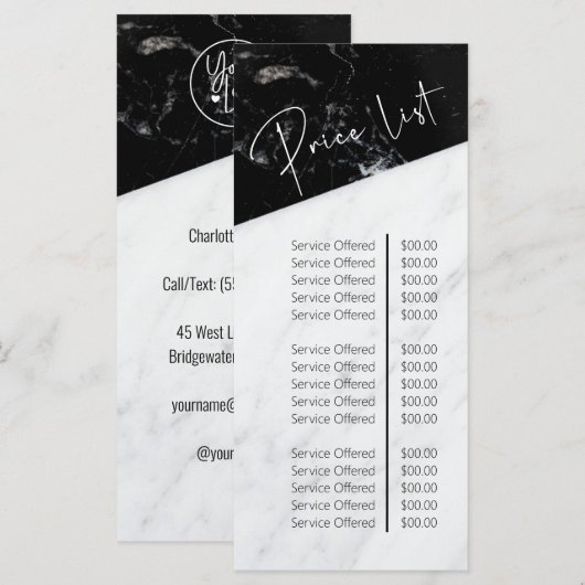 Prijslijst zwarte en witte marmer Beauty Salon Menu (Voorkant / Achterkant)
