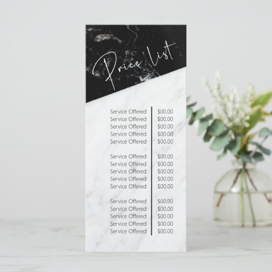 Prijslijst zwarte en witte marmer Beauty Salon Menu (Staand voorkant)