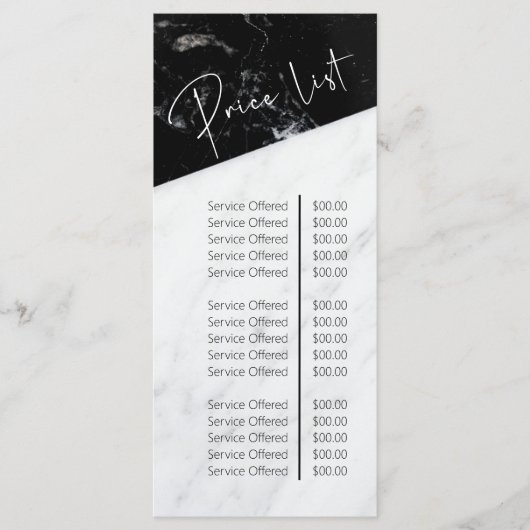 Prijslijst zwarte en witte marmer Beauty Salon Menu (Voorkant)