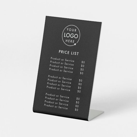 Prijslijst | Zwarte zakelijke Logo eenvoudig Reclamebord Met Voetstuk (Voorkant)