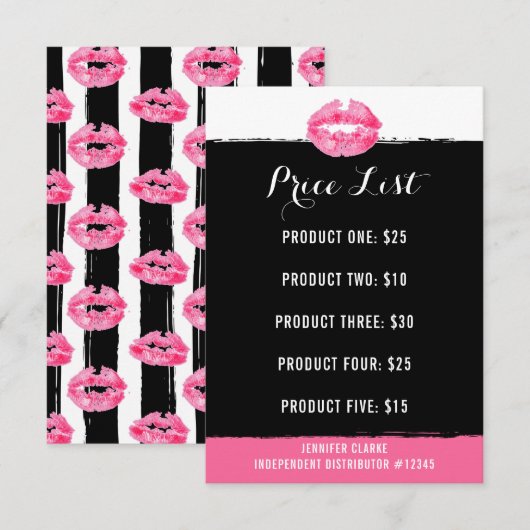 Prijslijstkaart marketing lippenstift distributeur (Voorkant / Achterkant)