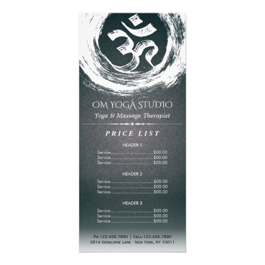 Prijslijstkalligrafie voor YOGA-instructeur OM ZEN Reclamekaart (Voorkant)