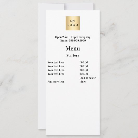 Prijslijstmenu zakelijke logo eenvoudige witte kaa kaart (Voorkant)