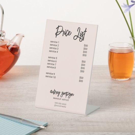 Prijslijstpenseel Blush Pink Pedestal Sign Reclamebord Met Voetstuk (Insitu)