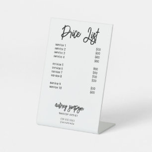 Prijslijstpenseelscript wit reclamebord met voetstuk