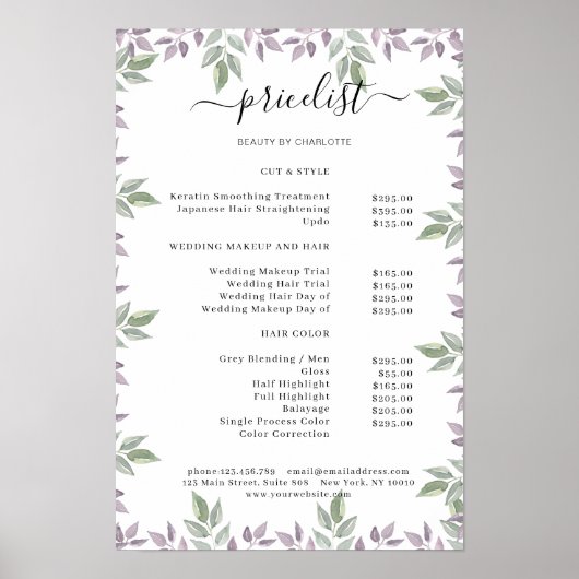 Prijslijstposter Botanische Salon Poster (Voorkant)