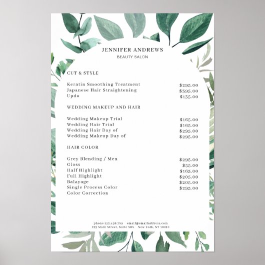 Prijslijstposter met Blad Poster (Voorkant)