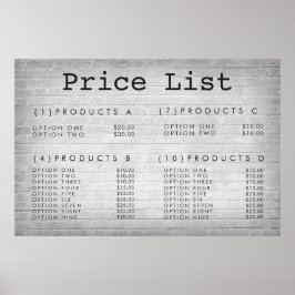 Prijsmenu Bakstenen Muur Service Op Maat Gedrukt Poster