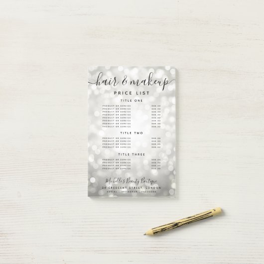 Prijsmenu Silver Glitter Lights Post-it® Notes (Op bureau)