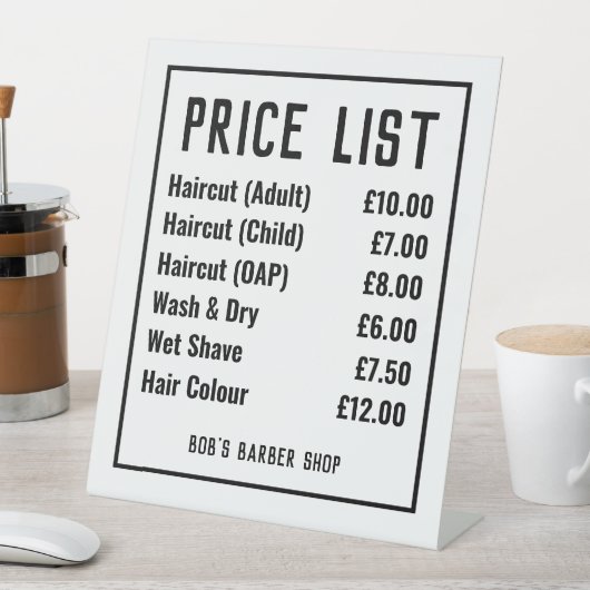 Prijsonderteken voor Barber-winkel Reclamebord Met Voetstuk (Insitu)