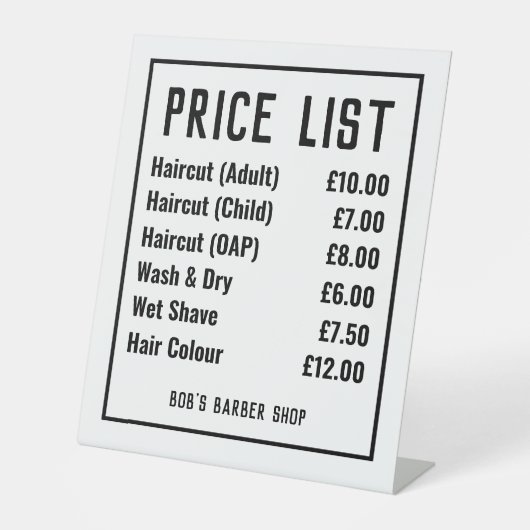 Prijsonderteken voor Barber-winkel Reclamebord Met Voetstuk (Voorkant)