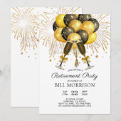 Prijspensioen Gold Black Balloons Champagne Kaart (Voorkant / Achterkant)