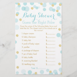 Prijsspel met blauwe en goudStippen Baby shower Flyer