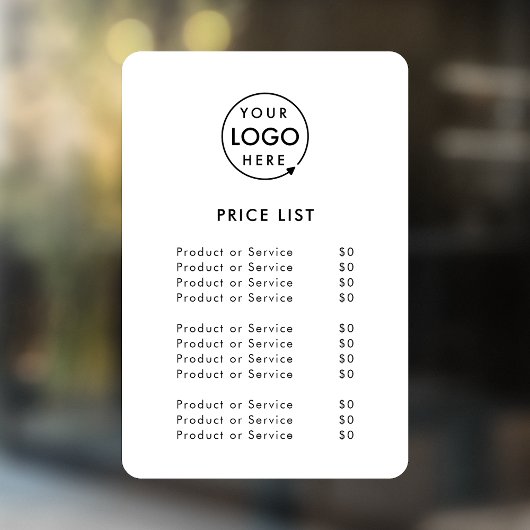 Prijstabel Logo | Zakelijk Modern Minimalistisch W Raamsticker