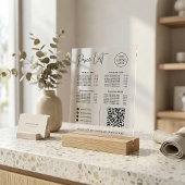 Prijstabel Social Media Website QR Code Zakelijk Acryl Bord