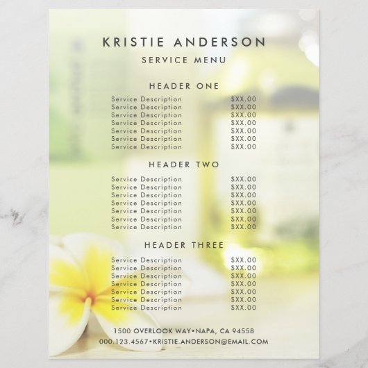 Prijstlijst Aromatherapie Spa Huidverzorging Massa Flyer (Voorkant)