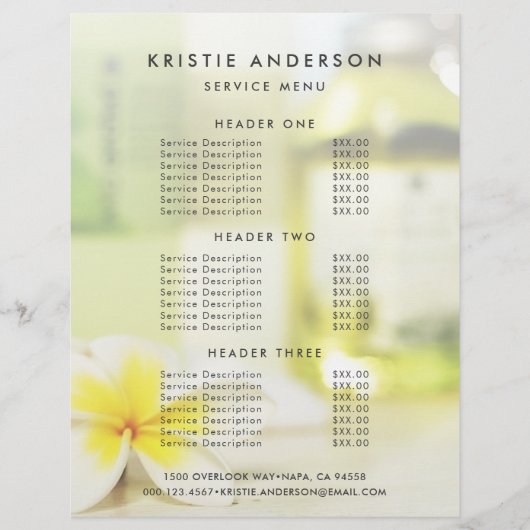 Prijstlijst Aromatherapie Spa Huidverzorging Massa Flyer (Voorkant)