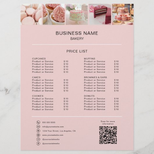Prijstlijst Bakery Foto Sociale Media Iconen Flyer (Voorkant)